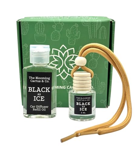 Car Air Freshener with 1 Oz Refill included | Car scented on the go | Car Air Freshener | Long Lasting Hanging Fragrance | Phthalate Free Fragrance. (Black Ice (Type), 8 ml)