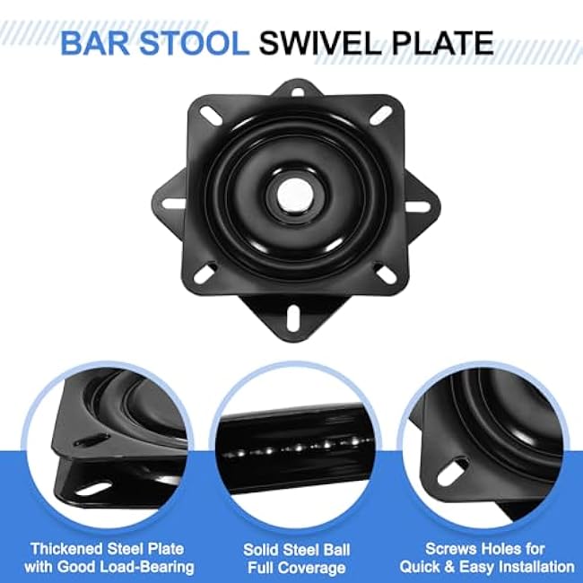 uxcell 5 Bar Stool Swivel Replacement, 360¡ã Rotation Lazy Susan Turntable, Square Ball Bearing Seat Swivel Base Mount Plate for Recliner Chair or Table, Black (125x1.8mm)
