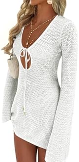 ANRABESS Swimsuit Cover Up for Women Crochet Bathing Suit 2026 Summer Swimwear V Neck Mesh Knit Dress Beach Vacation Clothes