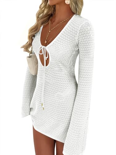 ANRABESS Swimsuit Cover Up for Women Crochet Bathing Suit 2026 Summer Swimwear V Neck Mesh Knit Dress Beach Vacation Clothes