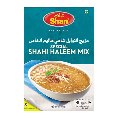 Shan Shahi Haleem Recipe Mix 10.5 oz (300g) - Spice Powder for Traditional Meat, Lentil and Wheat Curry - Suitable for Vegetarians - Airtight Bag in a Box
