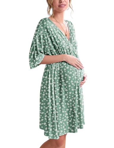 Image of Ekouaer 3 in 1 Labor/Delivery/Hospital Gown Maternity Dress Nursing Nightgown Sleepwear for Breastfeeding