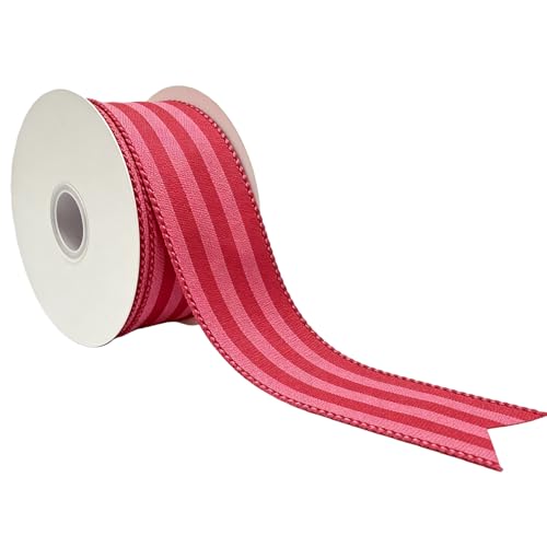 Meseey Red and Pink Stripe Wired Ribbon 1.5 Inch x 10 Yards Wired Edge Striped Ribbon for Gift Wrapping Wreaths Valentines Day Birthday Baby Shower Crafts & Party Decorations
