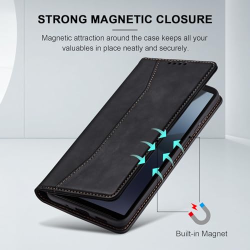 Image of Jasonyu Cover for Sony Xperia 10 VI Flip PU Leather Case, Wallet Cover, Stand Function, Magnetic Card Slots, TPU Bumper Case (Black)
