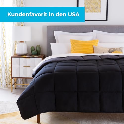 Linenspa 4 Jahreszeiten Bettdecke aus Microfaser – Ganzjahresdecke – Ultraweich – Steppdecke 135x200 cm, Schwarz / Dunkelgrau