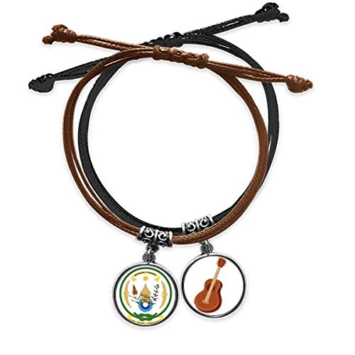 Pulsera de cuerda de Rwanda de cuero trenzado con colgante de guitarra