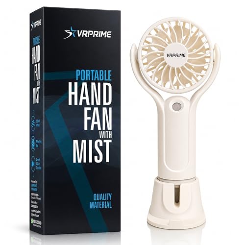 Image of DRIFTX Portable Hand Fan Rechargeable Table Fan Mini USB Fan | With Mist Spray Humidifier for Hot Summer | Ideal for Home, Office, Kitchen & Travel Use (Beige White, 1000mAh)