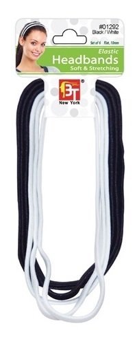 Elastic Headband Flat 10mm Black & White 6 Pack, elastic bands, stretchable, super stretchable, stretchy, soft material,