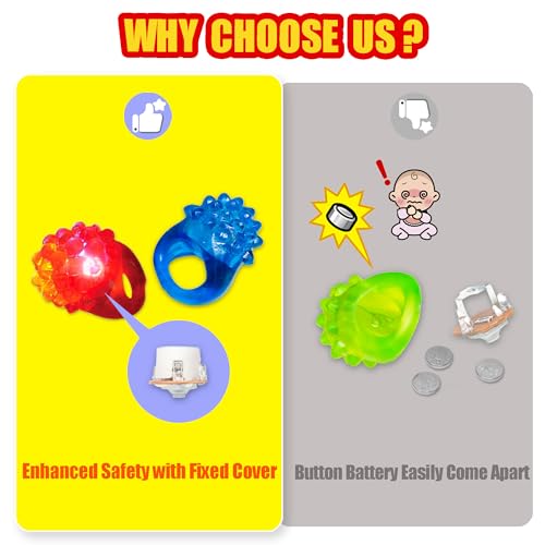 NOVELTY PLACE 24 Pack Flashing LED Jelly Rings – Fun Glow in the Dark Light Up Toys for Kids, Party Favors, Birthday, Halloween, Carnival, Disco and Dance Party Supplies