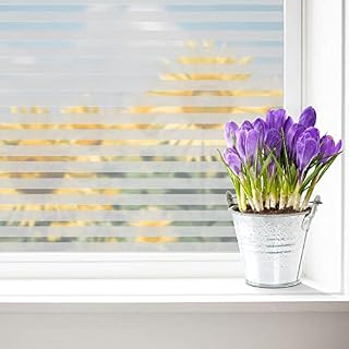 PetHot Stripe Window Film Frosted Privacy Waterproof Self-Adhesive Glass Window Film No Glue Static Cling UV Protection for Bedroom Office Living Room Kitchen Sticker 45 * 200cm