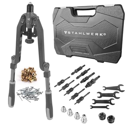 STAHLWERK Lot de 85 pinces à rivets et rivets aveugles | Pince à riveter polyvalente 2 en 1 pour fixer des rivets aveugles et des écrous à riveter