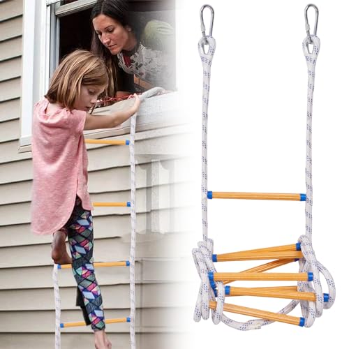 XINSHUNCAN 3M Strickleiter Feuerfeste Rettungsleiter, Feuerleiter mit Karabiner,Notfallsicherheit Tragbar Klettern Rettung Seilleiter Reißfest für 2-stöckiges Hauptfenster Balkon Geländer Baumhaus