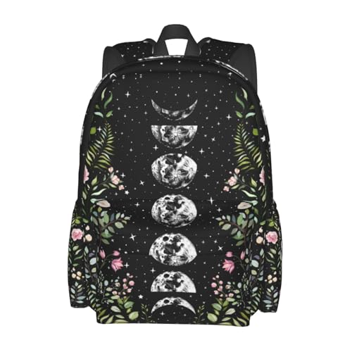MOLIAN Floral Lunar Night Sky Moon Eclipse Stylish Backpack With Adjustable Padded Shoulder Straps Daypacks For Girls College Travel