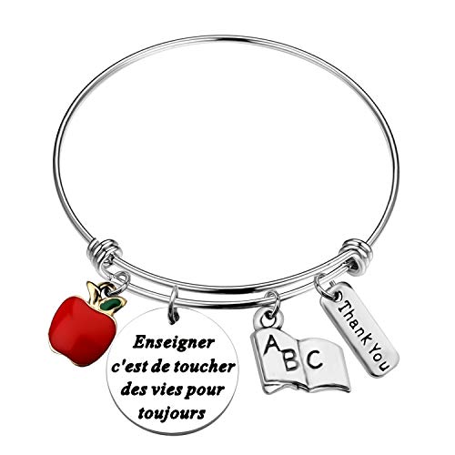 Image of bobauna French Teacher Bracelet Enseihner C'est De Toucher Des Vies Pour Toujours to Teach is to Touch Lives Thank You Jewelry Appreciation Gift for Teacher Educational Assistant