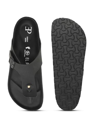 Image of EL PASO Men's Suede Leather Cushioned Cork Sole Sandal Slippers (Size 6 to 12)