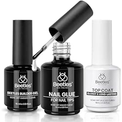Beetles Nail Glue Builder Gel & Extra Glossy Top Coat Gel Polish 3Pcs 15ml | Soak Off UV Kit for Long-Lasting Shine, Manicure Nail Art Design Diy at Home Gifts for Women