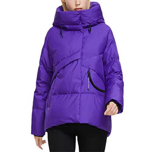 Veste d'hiver courte asymétrique femme violette XXL avec poche zippée style