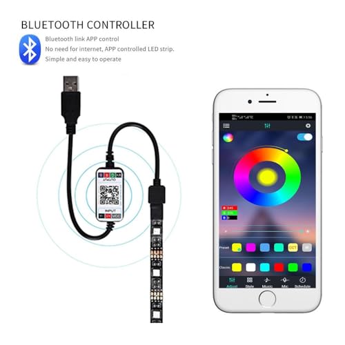 Tira de luces LED RGB Bluetooth de 1m con USB y controlador 5050 para pared 4