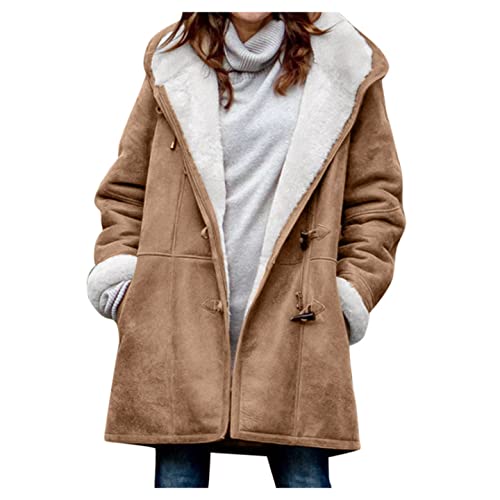 AI'MOURI Windproof Sherpa Lined Outerwear for Women Winter, Fashion Fleece Hooded Overcoat with Pockets, Warm and Thicken Parka Jacket S-2XL Outdoor