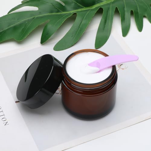 2oz Small Travel Containers with Black Lids,6 Pack Amber Glass Jars with Mini Disposable Spatula for Toiletries，Travel Storage，Makeup Beauty Products, Lotions, Powders and Ointments4