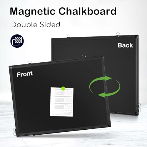 Tableau noir magnétique double face 61x45cm avec cadre aluminium noir