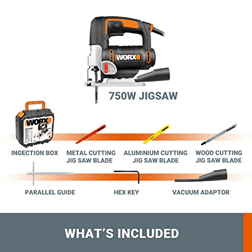WORX WX479 750W Jigsaw,3 in one, Tool-Less Blade Change,4 Position Pendulum,Straight&Bevel&curvilinear Cutting, LED Light, Compact, Blade&Spanner&dust Tube&Foot Plate Protection Included 2 WORX WX479 750W Jigsaw,3 in one, Tool-Less Blade Change,4 Position Pendulum,Straight&Bevel&curvilinear Cutting, LED Light, Compact, Blade&Spanner&dust Tube&Foot Plate Protection Included - Image 2