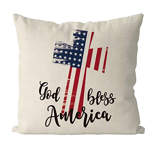Fundas de almohada de 18 x 18 pulgadas con la bandera de Estados Unidos, funda de cojín patriótica, decoración de vacaciones, cruz, decoración de primavera y verano para sofá Cover