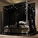 VETHIN 4 Corners Post Princess Bed Canopy Curtain Double Layer Cozy Drape Netting 4 Opening Mosquito Net for Girls & Adults Bedroom Decoration Accessories (Double Black, 59