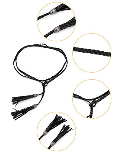 Allegra K Women's Tassel Braided Belts Skinny Woven Waist Belts For Skirt Dress 132 Cm/52 Inches Black #TOP1