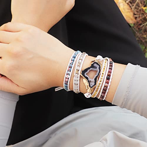 Image of YGLINE Natural Stone Beaded Healing Wax String 5 Wraps Bracelets