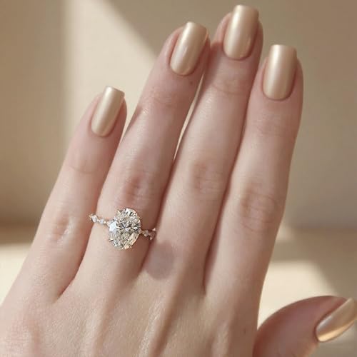 Oval Engagement Ring 14K Gold Plated 925 Sterling Silver 3ct Oval Cut Cubic Zirconia CZ Promise Wedding Band for Her Size 5-92