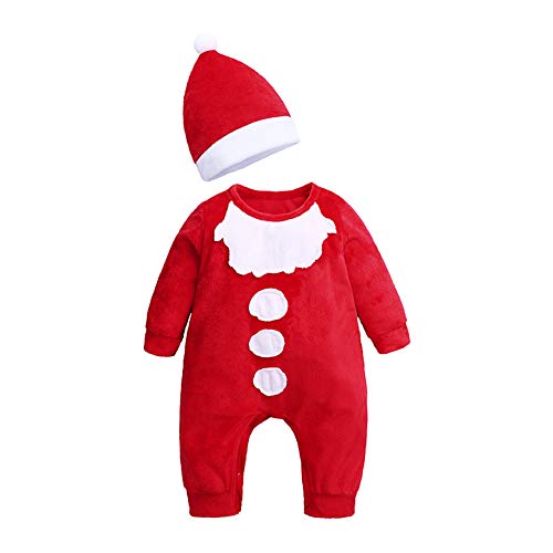 Preisvergleich Produktbild FYMNSI Baby Mädchen Jungen Weihnachtsmann Kostüm Weihnachten Langarm Strampler Overall und Weihnachtsmütze Hut 2tlg Set Nikolaus Weihnachtsoutfit Xmas Party Bekleidungsset Fotoshooting für 0-3 Monate