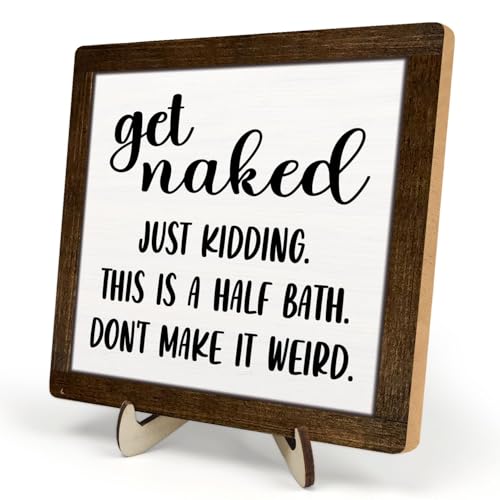 Funny Bathroom Wooden Plaque Sign, Humorous Quote Desk Decor,Farmhouse Wood Plaque Tabletop Decor with Support Frame for Shelf Toilet Bathroom Decor 5.9 x 5.9inch (Brown)