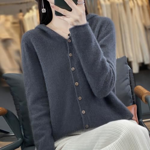 Image of Cashmere Sweaters for Women Button Down V Neck Hooded Cardigan Casual Loose Long Sleeve Soft Knit Pullover Tops