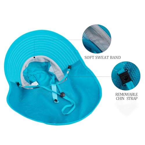Image of Kids Sun Hat UPF 50+ Boy Girl Protection Hat Wide Brim Beach Hats with Mesh and Adjustable Chin Strap