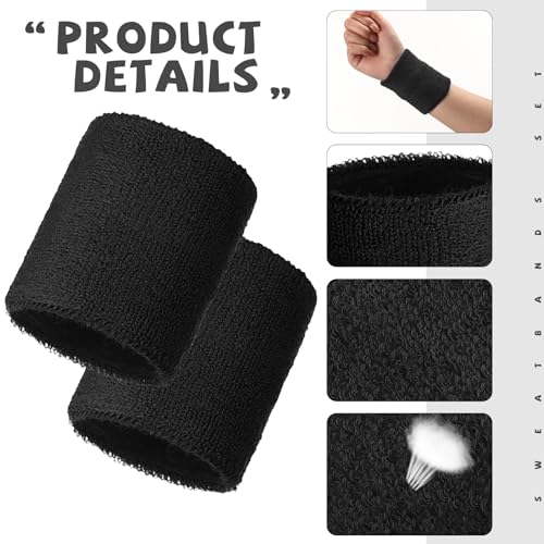 Image of WILLBOND 8 Pack Wrist Sweatbands Sports Wristbands Tennis Sweatbands Neon 80s Thick Cotton Gymnastics Sweat Band Athletic Football Soccer Sports Wristband for Men Women Party