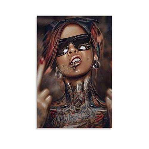 FANSH Poster décoratif sur toile Femme tatouée fumant des cigarettes 30 x 45 cm Cover