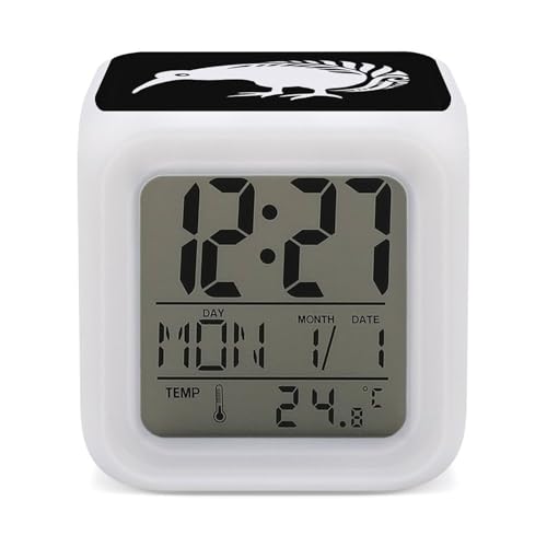 Reloj despertador digital con diseño de helecho kiwi de Nueva Zelanda para dormitorio, pantalla LED, alarmas de noche
