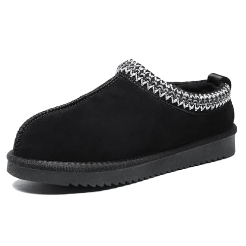 Women's Slippers Genuine Suede Platform Mini Boots Mens Faux Fur Warm Lining Winter Mules Cozy Warm House Shoes Indoor and Outdoor 8.5 Black