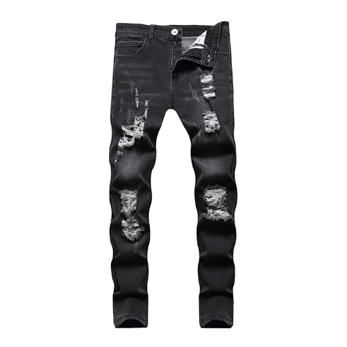 Jean slim destroyed bleu avec fermeture éclair et denim déchiré