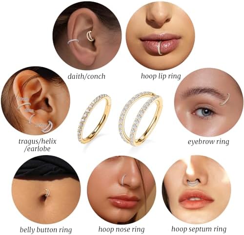 GAGABODY Double Hoop Conch Piercing Jewelry Septum Ring Gold Septum Jewelry Seamless 20 Gauge Nose Ring Hoop 20g Cartilage Earring with CZ Lip Rings 7mm Nose Hoop Surgical Steel Helix Earrings - 3