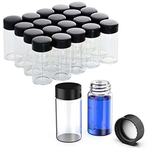 Four E'S Scientific 20220908 100 Pack 20Ml Sample Vials, 0.7Oz Clear Glass Vials With Black Pp Screw Caps, Liquid Storage Glass Thread Bottles, For Lab cover