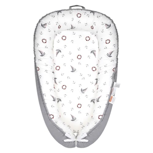 NICEMHAPU Baby Lounger for 0-24 Months - 100% Cotton Soft Adjustable Floor Seat, Co Sleeper for Girls Boys in Bed, Portable Baby Nest for Travel, Family Essentials (Ship)