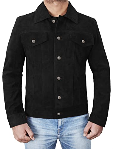 Mens Premium Brown Suede Leather Trucker Jacket - Vintage Classic Motorcycle Western Goat Leather Coat2