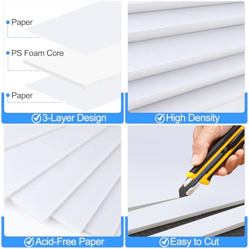 ToLanbbt 12 Pack White Foam Board, 24 x 36 x 3/16\" Thick Foam Core Acid Free Poster Foamboard for Art Craft Projects, Painting, Displaying, Signage, Wedding, School - Thumbnail 3