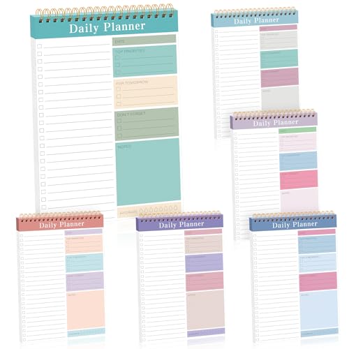 6 Pack to Do List Notepad Daily Planner Notepad to Do Notebook Daily to Do List Notebook Daily to Do Notepads for Adults and Kids Classroom Office Home Supplies, 30 Sheets/ Pack, 6 Colors