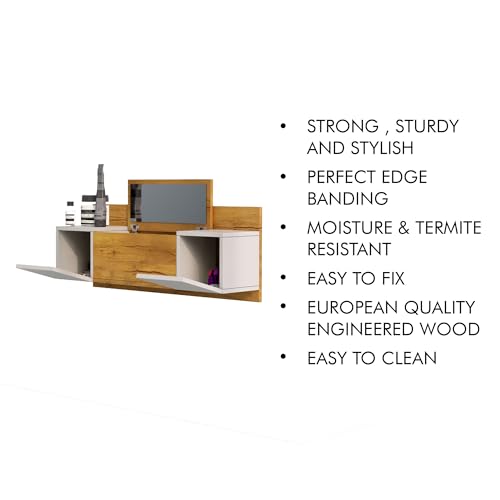 Image of Bniture Engineered Wood Wall Mount Dressing Table with 2 Door, Mirror and Huge Storage Space | Wall Mount Vanity (Giant Wood & Frosty White, HXDR109)