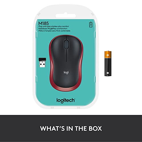 Logitech M185 Wireless Mouse, 2.4GHz With USB Mini Receiver, 12-Month Battery Life, 1000 DPI Optical Tracking, Ambidextrous, PC, Mac, Laptop - Red - Image 3