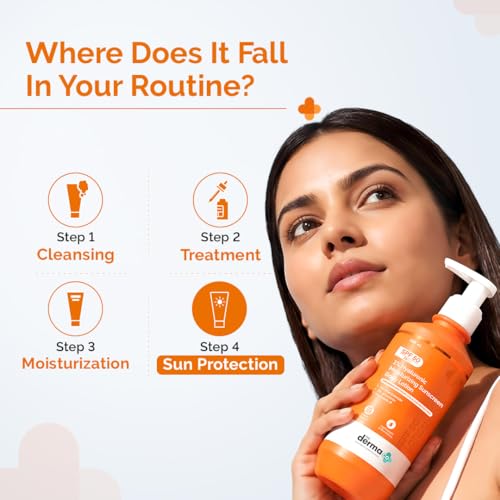Image of The Derma Co. 1% Hyaluronic Moisturizing Sunscreen Body lotion SPF 50 PA ++++ with 5% Niacinamide & 3% Glycerin | In-Vivo & In-Vitro Tested | Body Sunscreen with Broad Spectrum UVA & UVB Protection | No White Cast | Non Greasy | Tan protection | For All Skin Types | For Women & Men | 200 ml
