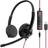 NUBWO HW01 USB Headphone/ 3.5mm Computer Headset with Microphone Noise Cancelling, Lightweight PC Headset Wired Headphones, Business Headset, Office Computer Headsets for Cell Phone